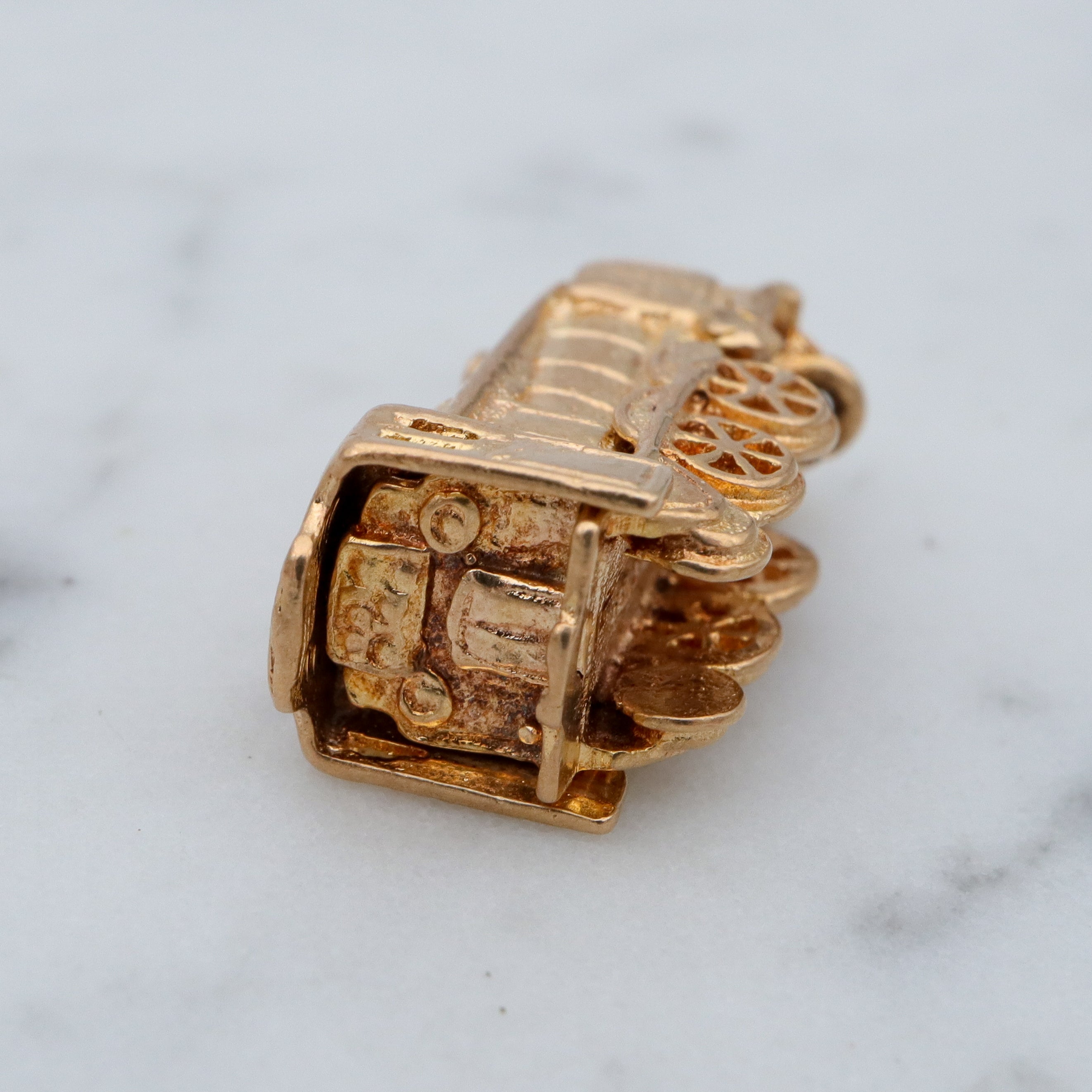 Vintage English 9k gold opening “Bon Voyage” locomotive charm